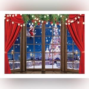 Santa Claus Flies Over Castle Backdrop,7 x 5,Christmas Eve Holiday Party